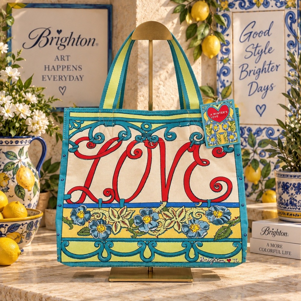 Brighton A Winters Love Tote Bag Tom Clancy Floral Heart Canvas NWT